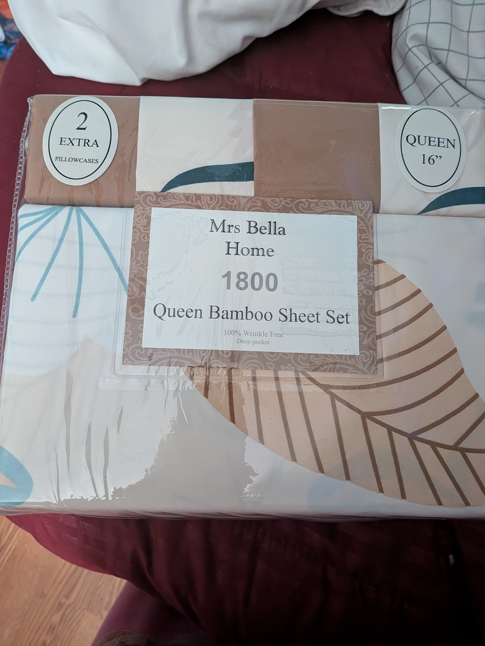 1800 Queen Bamboo Sheet Set - Cream/Tan/Blue